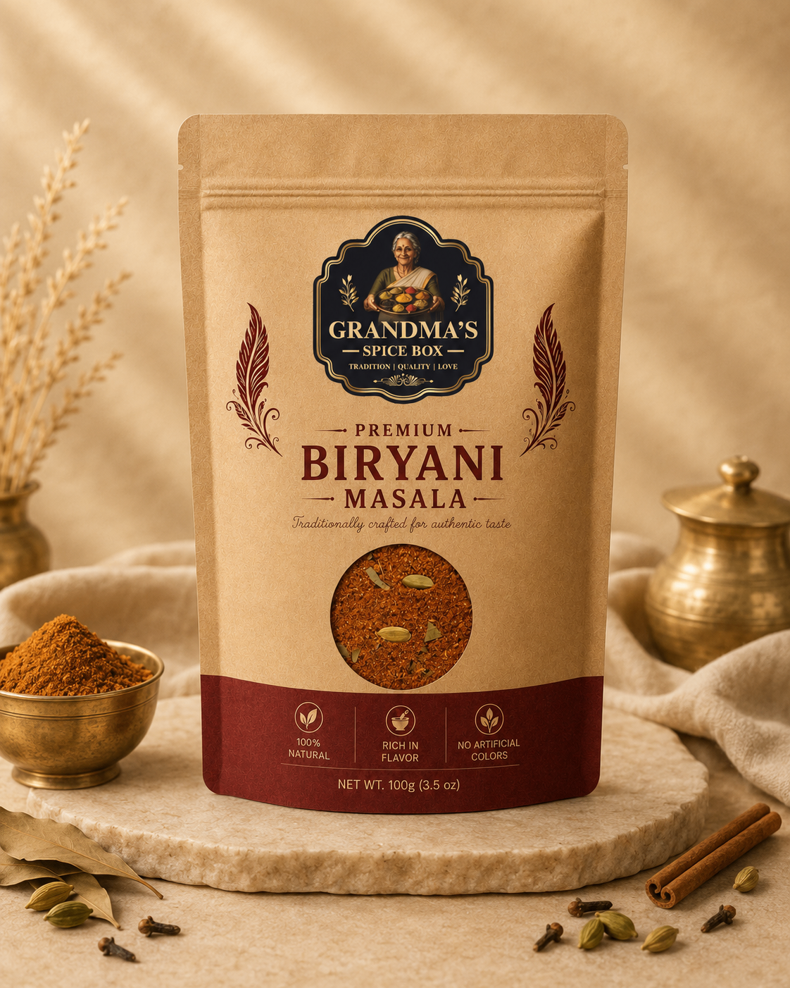 Grandma's Spice Box Hyderabadi Biryani Masala pouch, front view